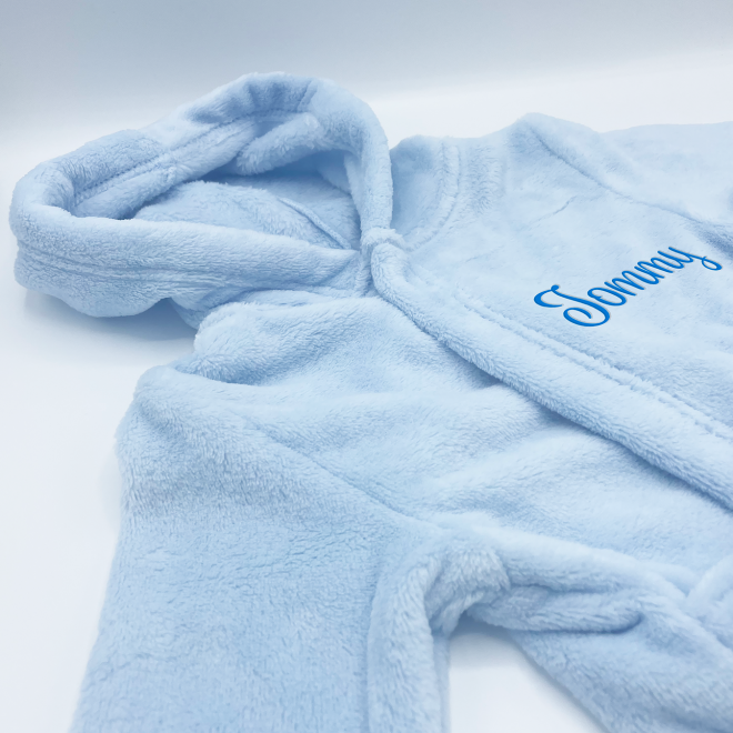 personalised Soft Touch Blue Coral Fleece Hooded Dressing Gown