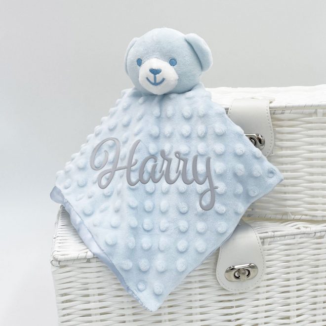 Personalised Bubble Blue Baby Bear Comforter