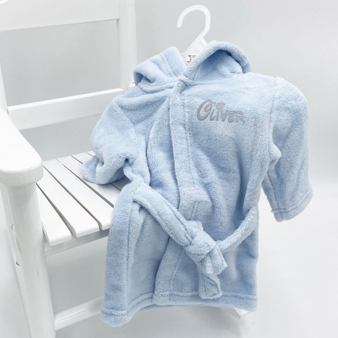 Personalised Blue Fleece Hooded Baby Boy Dressing Gown