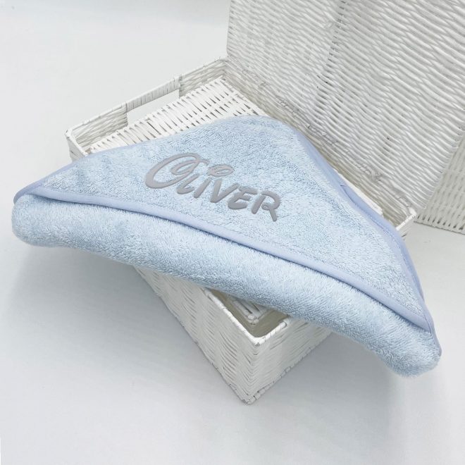 Personalised Baby Hooded Towel – Plain Blue