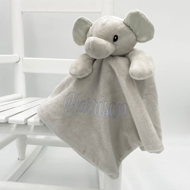 Personalised Baby Elephant Comforter - Plain Grey