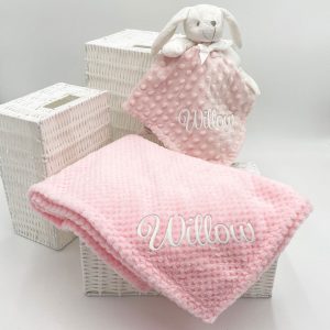 personalised baby bunny gift set in pink