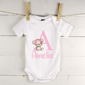 Personalised baby vest with bear name