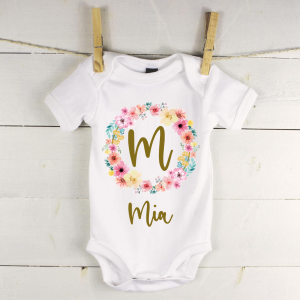 Personalised baby vest with wreath
