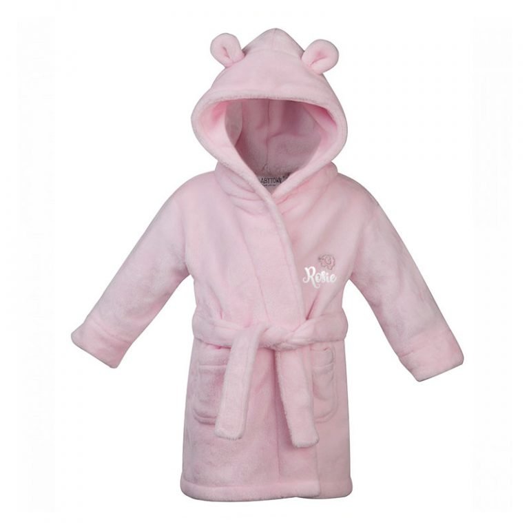 Personalised Pink Fleece Hooded Baby Girl Dressing Gown with Ears