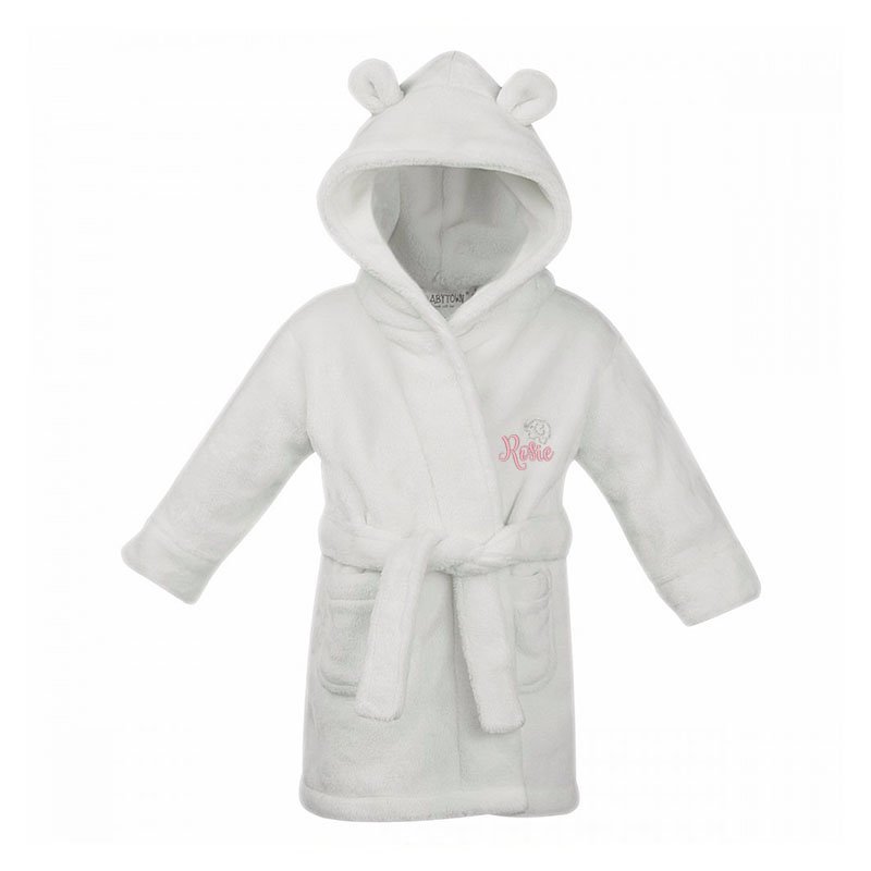 Personalised Unisex White Fleece Hooded Baby Dressing Gown With Ears