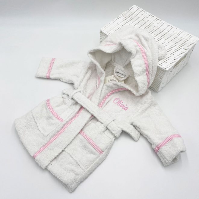 Personalised White & Pink Gingham-dressing-gown
