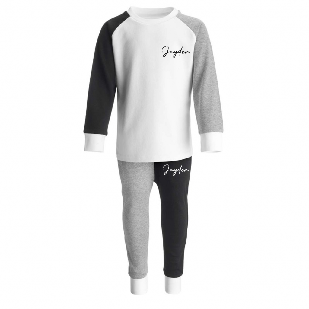 Loungewear Contrast Set-in-BlackGreyWhite with Name