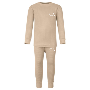 Ribbed Loungewear Set - Warm Taupe with Initial