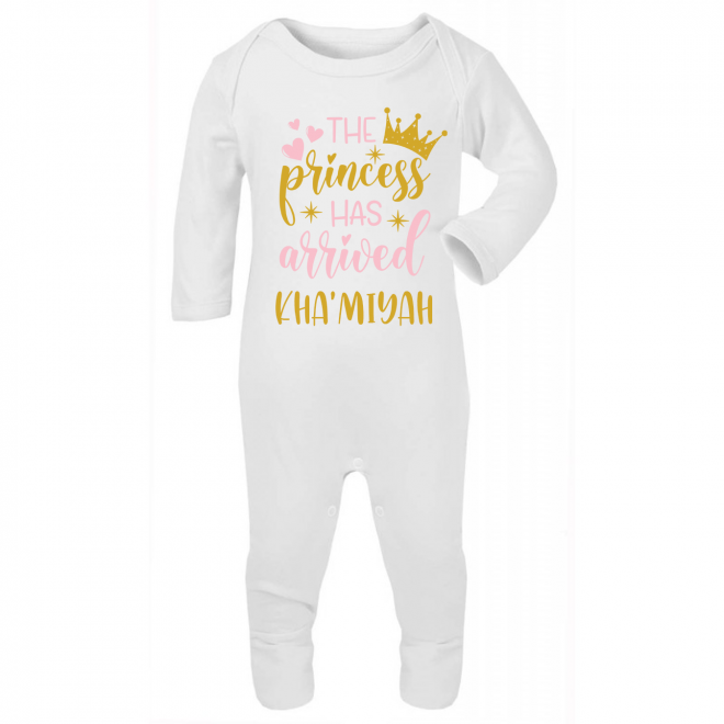 Personalised Baby Girl “The Princess Has Arrived” Babygrow