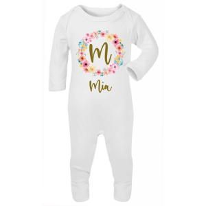 Personalised Baby Girl Pretty Wreath Letter and Name Babygrow