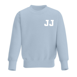 Personalised Baby Blue Boys Vinyl Printed Sweater with White Double Initial College Font