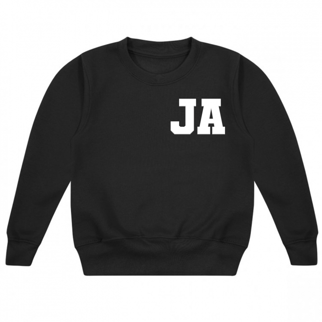 Personalised Unisex Baby Vinyl Printed Black Sweater with White Double Initial College Font