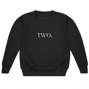 Personalised Baby Boy Embroidered Black Sweater with "two" in Baby Blue Serif Font