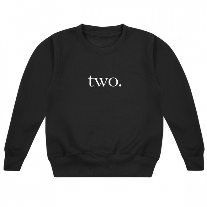 Personalised Unisex Baby Embroidered Black Sweater with "two" in White Serif Font