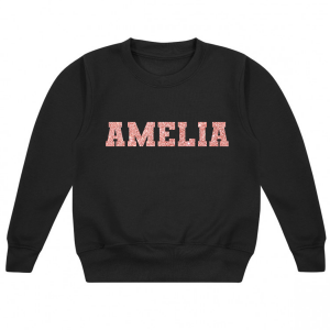 Personalised Baby Girl Vinyl Printed Black Sweater with Name in Rose Gold Block College Font