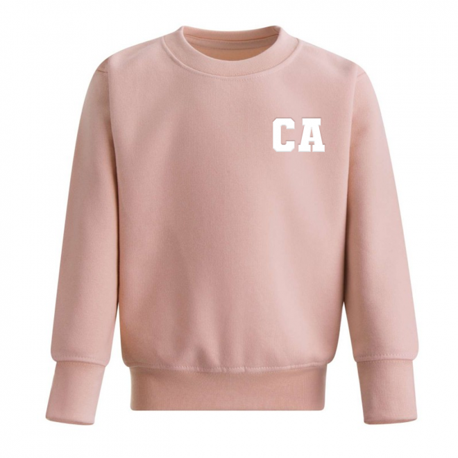 Personalised Baby Girl Pink Sweater with Double Initials in White Block College Font
