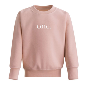 Personalised Baby Girl Embroidered Pink Sweater with "one" in White Serif Font