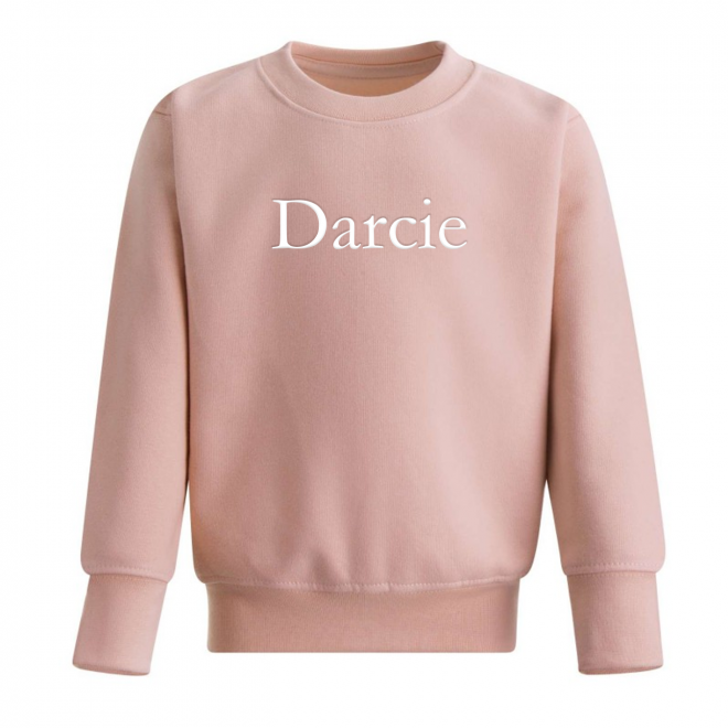 Personalised Baby Girl Embroidered Pink Sweater with Name in White Serif Font