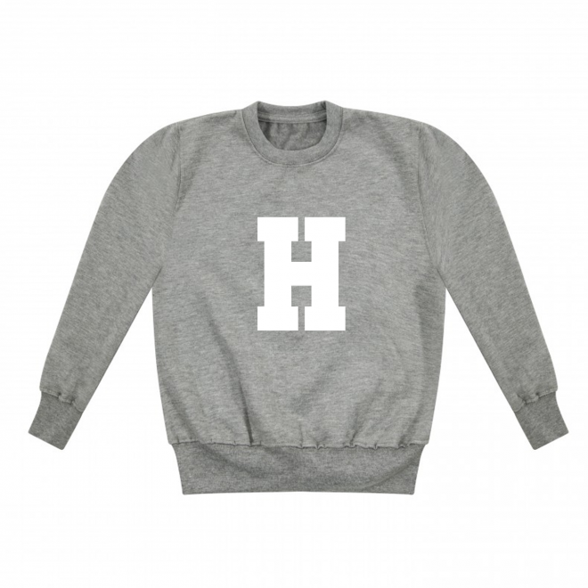 Personalised Unisex Baby Grey Sweater with Large Initial in White College Font