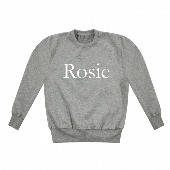 Personalised Unisex Baby Embroidered Grey Sweater with Name in White Serif Font