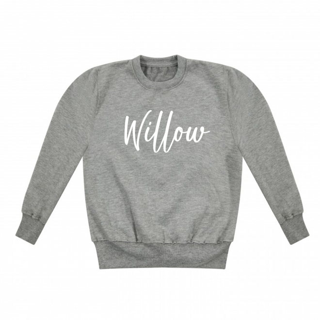 Personalised Unisex Baby Embroidered Grey Sweater with Name in White Signature Font