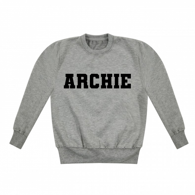 Personalised Unisex Baby Grey Sweater with Name in Black College Font