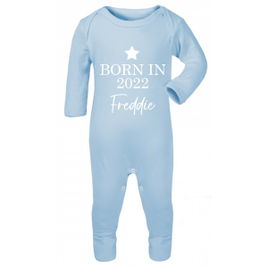 Personalised Baby Boys Baby Blue 'Born in 2022' Personalised Babygrow