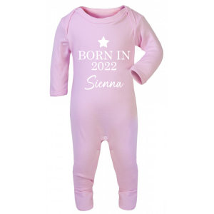 Personalised Baby Girl 'Born in 2022 'Baby Pink Baby grow
