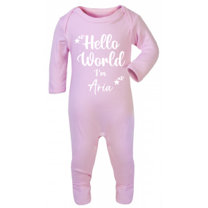 Personalised Baby Girls Baby Pink 'Hello World' Babygrow