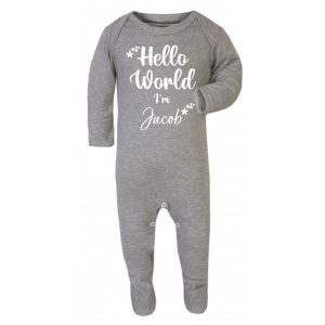 Baby Unisex Grey 'Welcome to the World' Personalised Babygrow