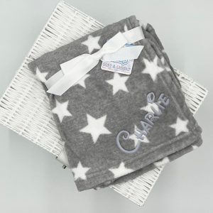 Personalised Unisex Grey Star Fleece Baby Blanket