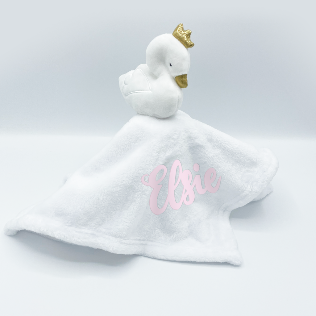 white personalised baby comforter 